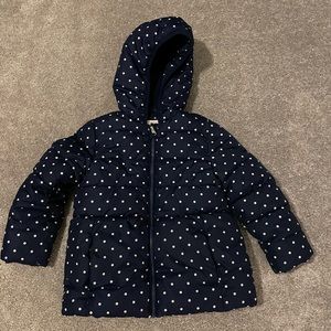 Navy and White Polka Dot Winter Coat with Hood sz 5T